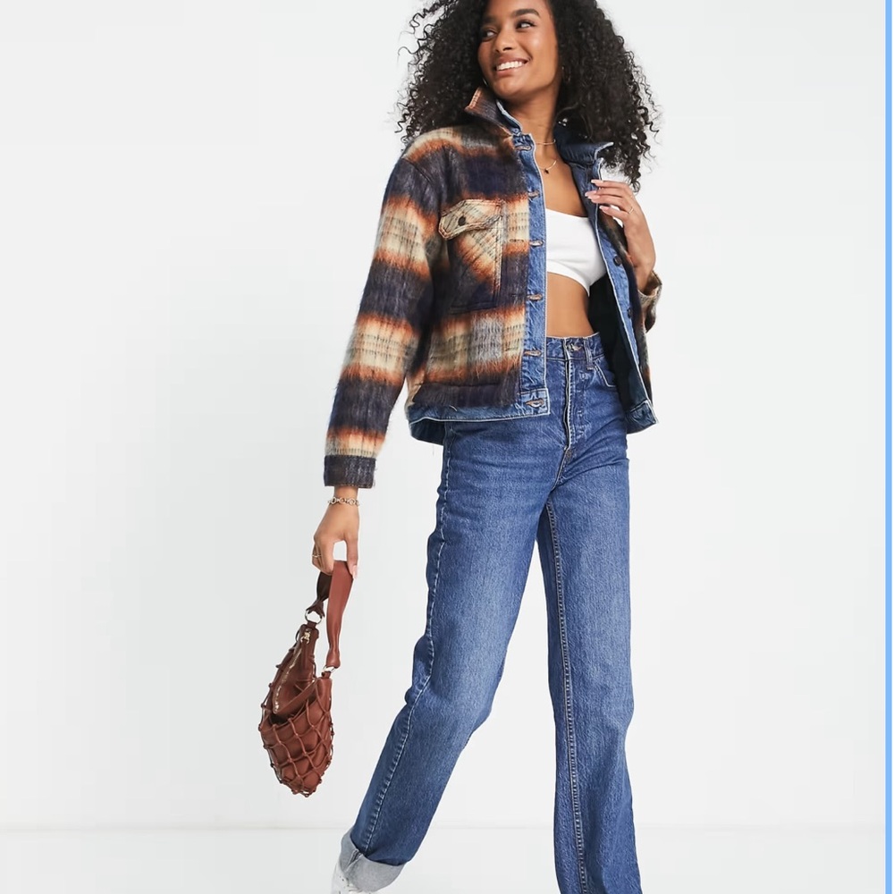 New Anthropologie Pilcro plaid denim mix jacket size XS